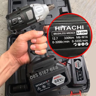 Máy Siết Bulong HITACHI 88V - KÈM 6 Đầu Khẩu - Không Chổi Than - Pin 10 Cell - 100% Lõi Đồng