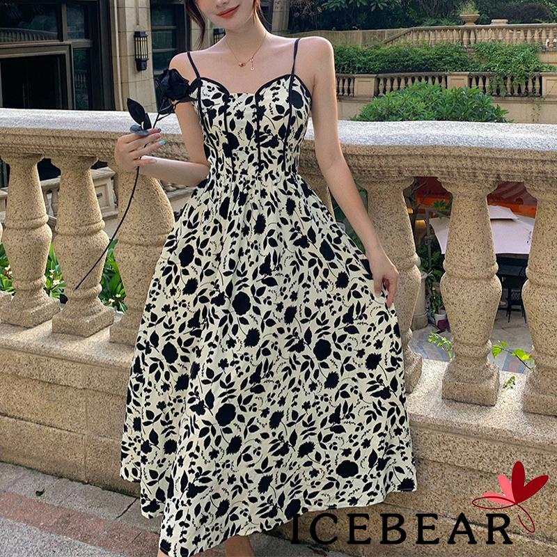 Đầm Hai Dây Dáng Chữ A In Hoa Thời Trang Đi Biển Cho Nữ