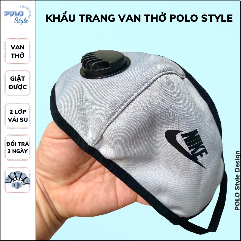 Khẩu trang 2 lớp vải Su in Logo có van thở POLO Style - Chống giọt bắn, không đau tai, sử dụng ít nhất 6 tháng