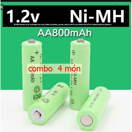 1 vĩ 4 vien  pin  AA NiMH Pin AA 800 MAh 1.2V Pin Sạc 2A Nút Đầu Không PCM Công Nghiệp Nhựa PVC quy Cách Đóng Gói