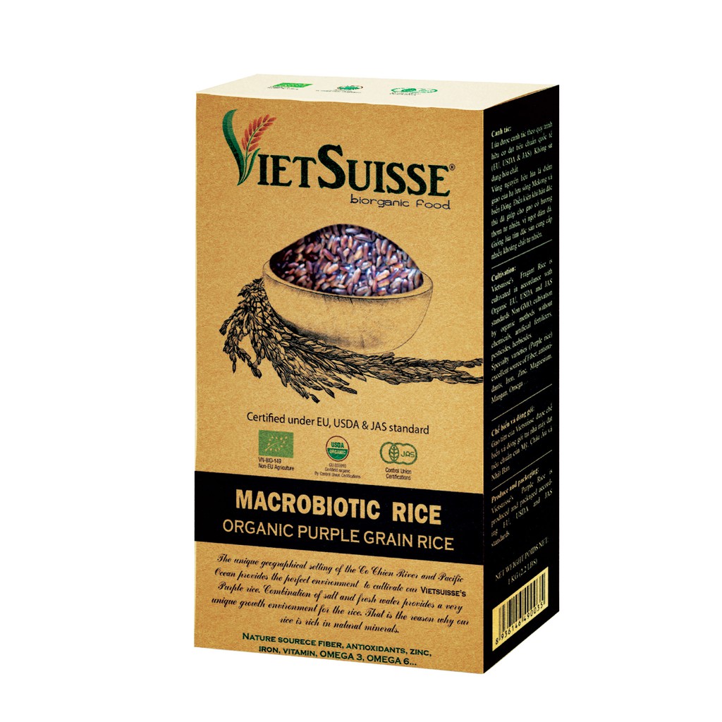 [ORGANIC] Gạo Lứt Tím Hữu Cơ VietSuisse Hộp 1kg