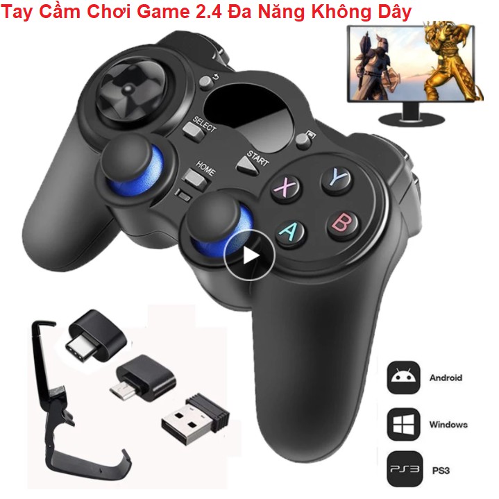 Tay Cầm Game Không Dây 2.4 Ghz, Dùng Cho Điện Thoại  Android - Laptop - Tivi Box - Tablet - Tặng Kẹp ĐT Siêu Phẩm 2021