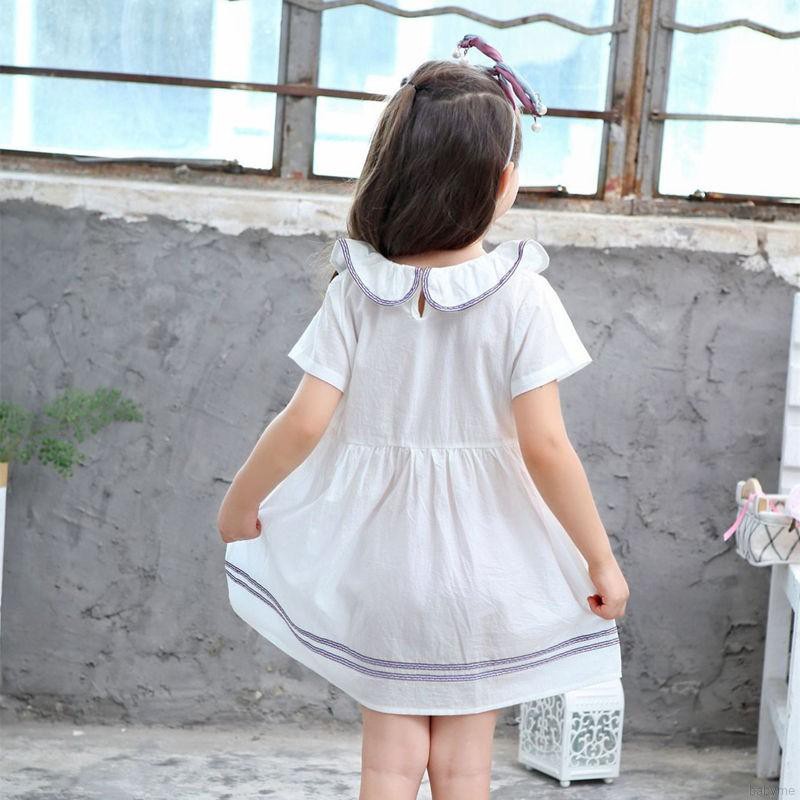 Đầm ngắn tay cổ Peter Pan in họa tiết dễ thương dành cho bé gái