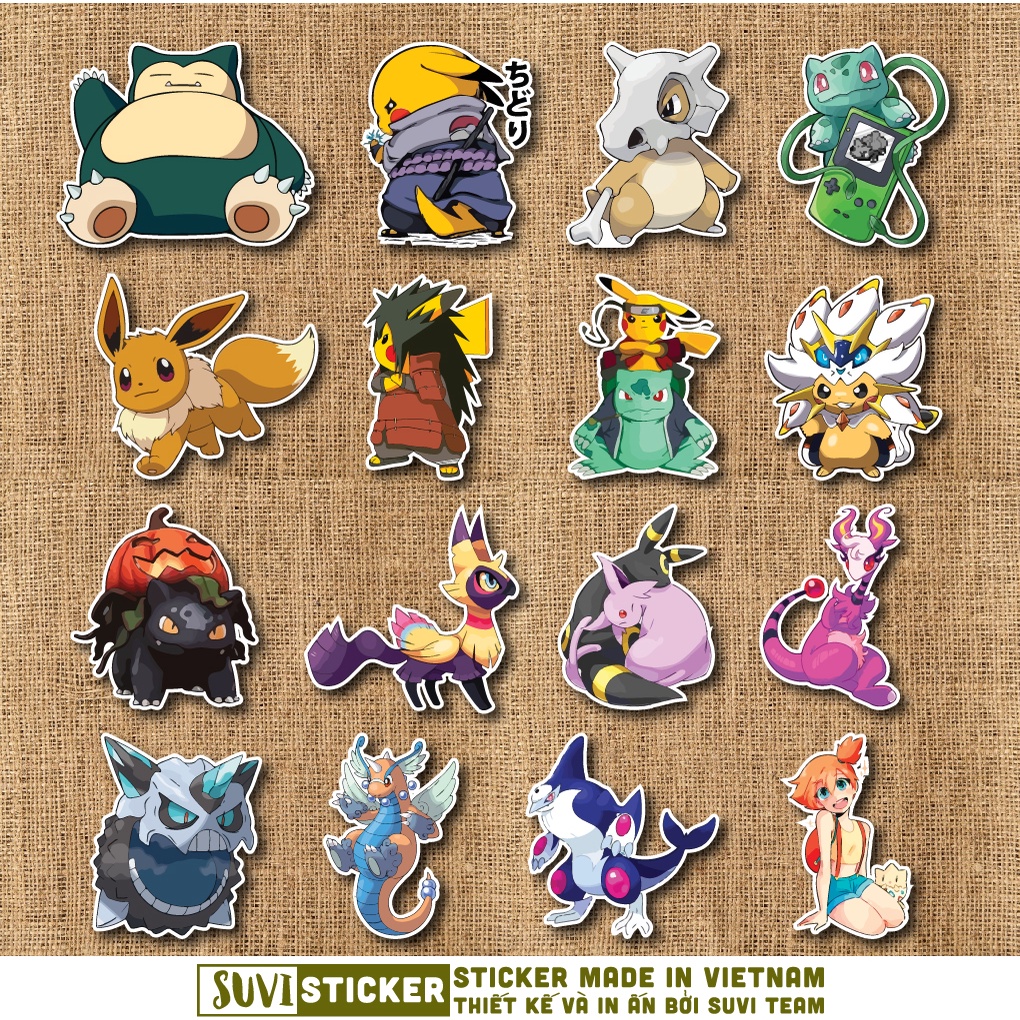 50 Sticker Pikachu chống nước sticker dán mũ bảo hiểm, laptop, điện thoại, đàn guitar, vali. MSP: NS65