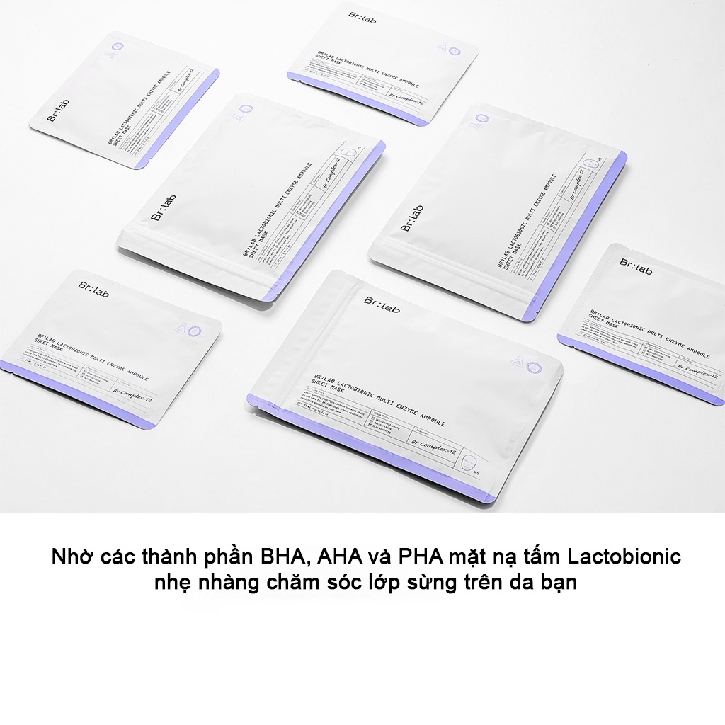 Mặt nạ trắng da Hàn Quốc BR Lactobionic Multi Enzyme Ampoule Sheet Mask 5 miếng BR:LAB