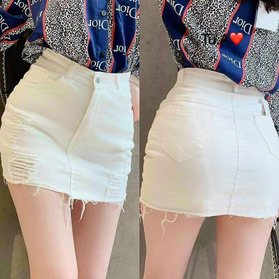 [ Mã FAMAYWA giảm 10K đơn 50K] Quần short bò giả váy shynstores cào rách siêu hot màu đen trắng