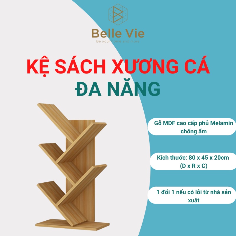 Kệ Để Sách Đa Năng BELLEVIE Hình Xương Cá 5 Tầng Gỗ MDF Lắp Ghép Tiện Lợi