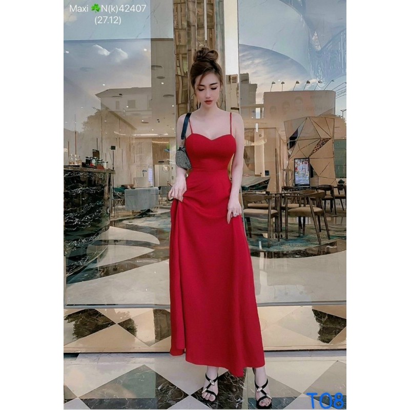 Đầm maxi biển 2 dây xinh tươi hở lưng gợi cảm có sẵn bra ngực TRIPBLE T DRESS - size S/M/L - MS205Y❤️❤️❤️❤️