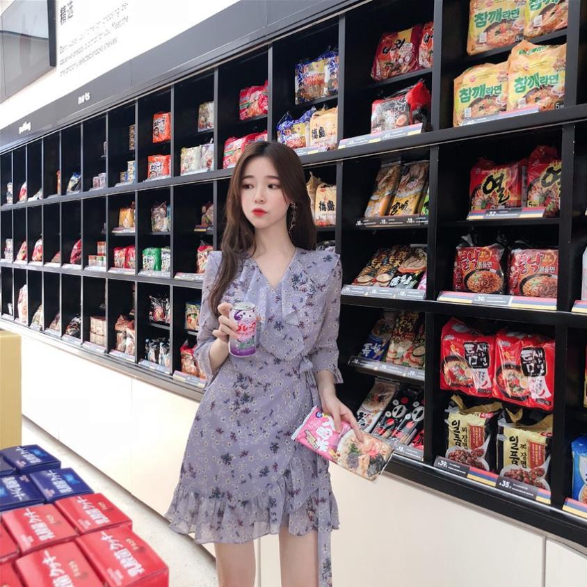 Váy hoa nhí tím Hàn Quốc tay dài, đẹp, tôn dáng - Floral Dress  ྇