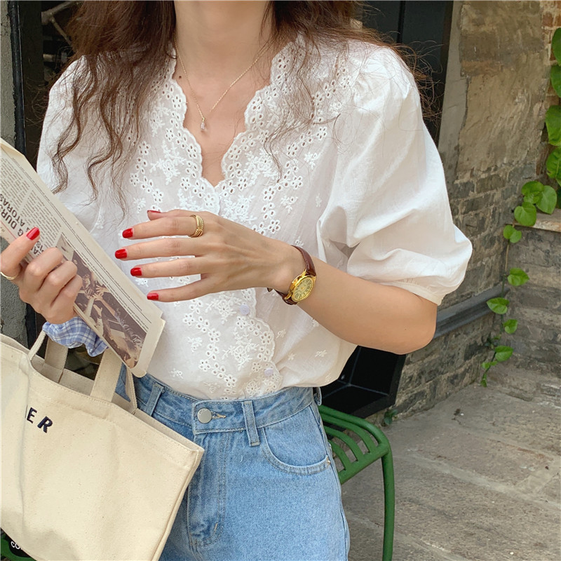 Áo Sơ Mi Ren Thêu Hoa Phong Cách Hàn Quốc Thời Trang Cho Nữ 42759