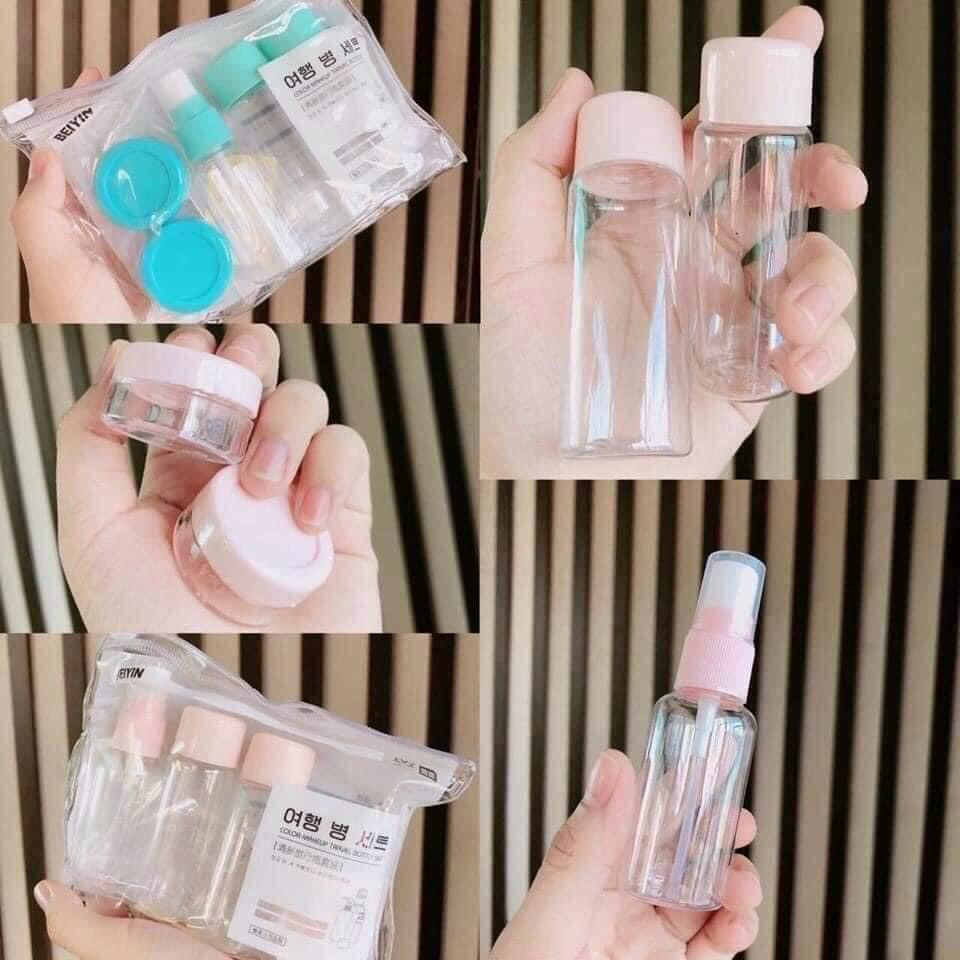 Bộ chiết mỹ phẩm du lịch 5 món túi zip 2 màu