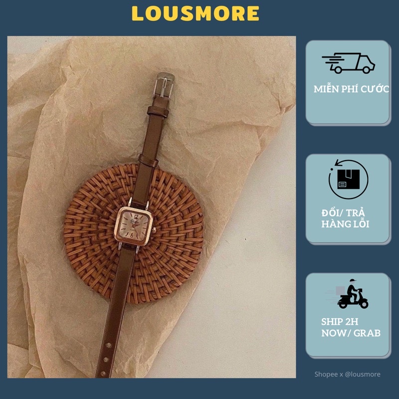 Đồng hồ nữ dây da mảnh mặt kính 3D kiểu dáng thời trang size 20mm nhỏ xinh DH3D LOUSMORE
