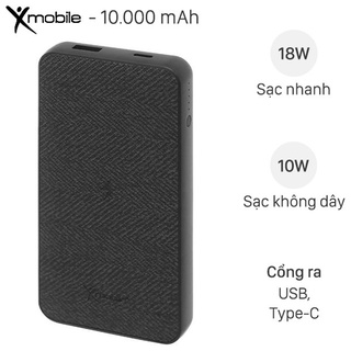 Pin sạc dự phòng polymer 10.000mah không dây type c pd qc3.0 xmobile powerlite p106wd đen