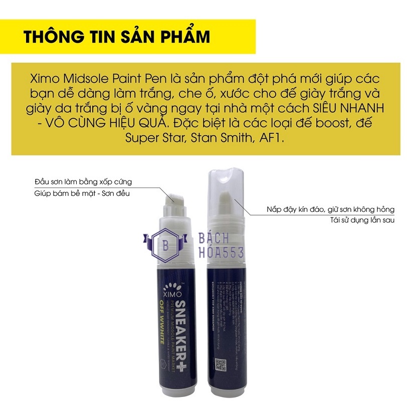 Bút Repaint đế giày tẩy trắng Ximo 15ml - Làm trắng, che ố, xước giày bị ố vàng