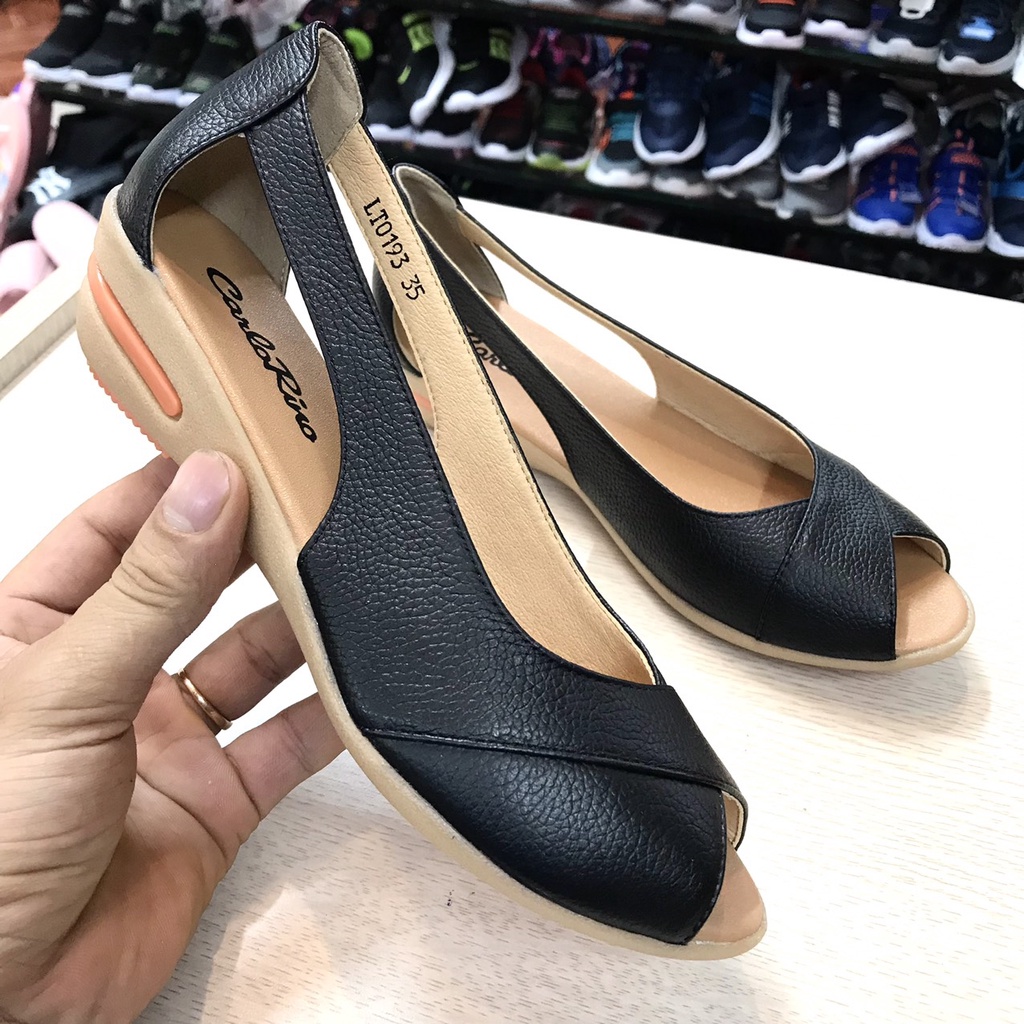 Giầy Khoét eo Hở Mũi Da Thật 3f