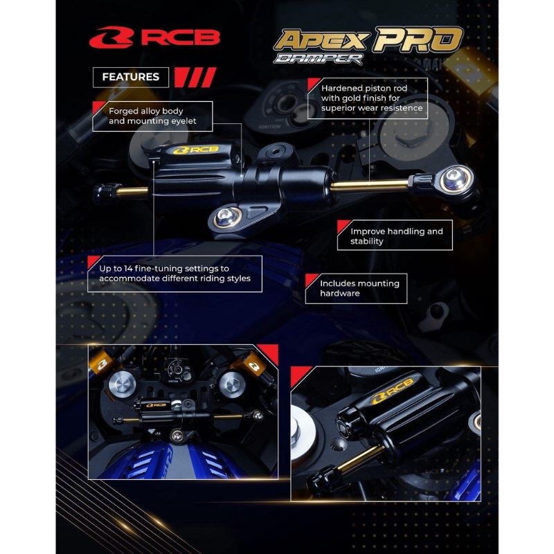 Trợ lực RCB Apex Pro đen ti vàng cổ và sườn cho nhiều dòng xe