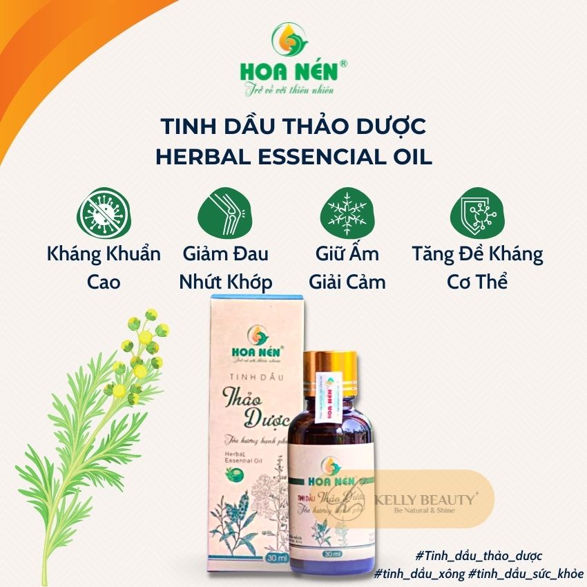 Tinh Dầu Thảo Dược HOA NÉN 30ml - Làm sạch không khí, giúp thư giãn, ngủ ngon; khử mùi, đuổi côn trùng | KELLY BEAUTY