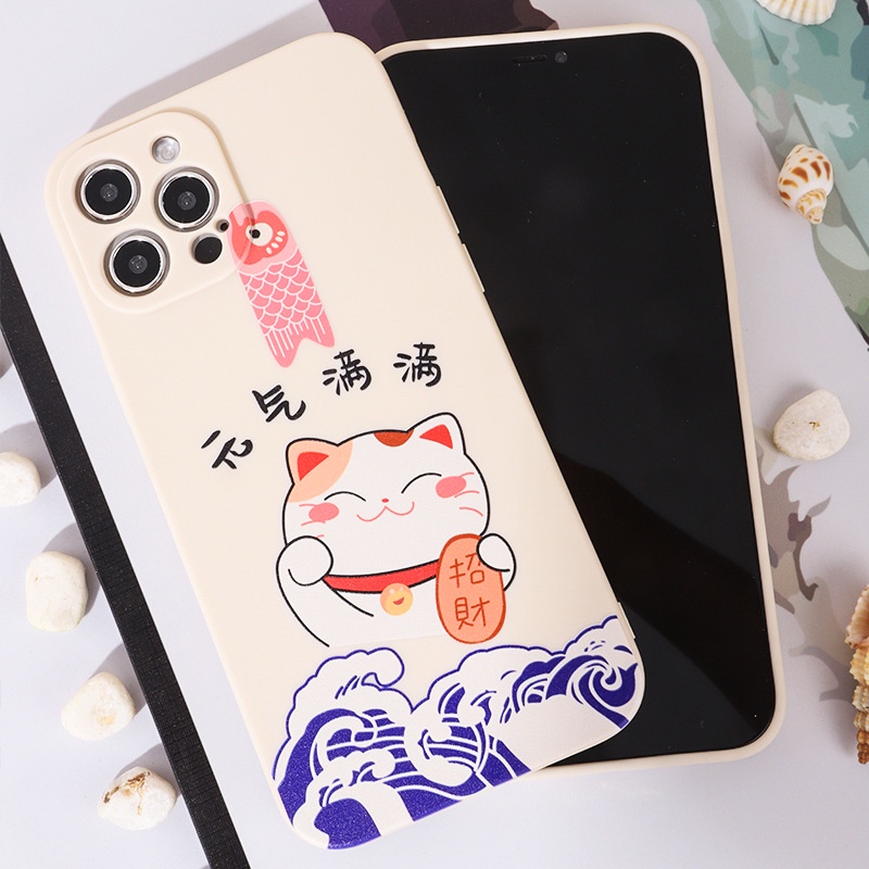 Ốp lưng iphone cạnh vuông ốp iphone 12 pro max chú mèo thần tài may mắn 6/6plus/7plus/8/x/xsmax/11promax/12pro/11 e86