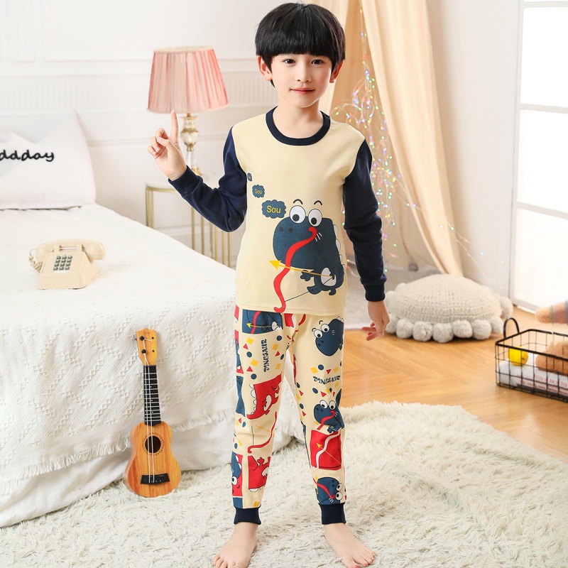 Bộ Đồ Ngủ Tay Dài Bằng Vải Cotton In Hoạt Hình Dành Cho Bé Trai Gái 2-15 Tuổi