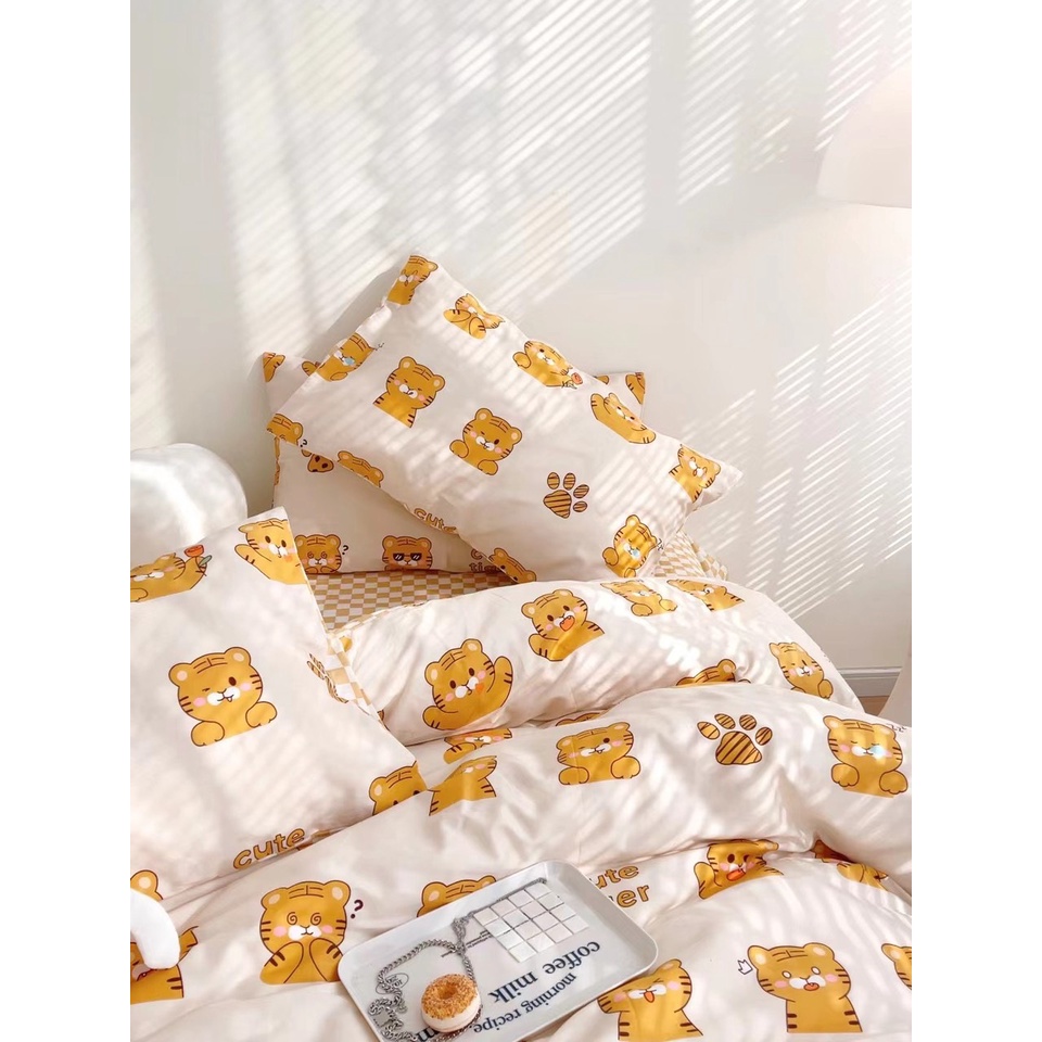 bộ chăn ga gối cotton living  lonaabedding  hổ vàng style tiger ( full size)