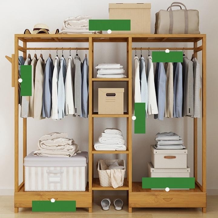 RE0612 Tủ treo quần áo gỗ tre mẫu lớn 165cm - Tủ quần áo gỗ tre - Tủ quần áo nhiều tầng | BigBuy360 - bigbuy360.vn