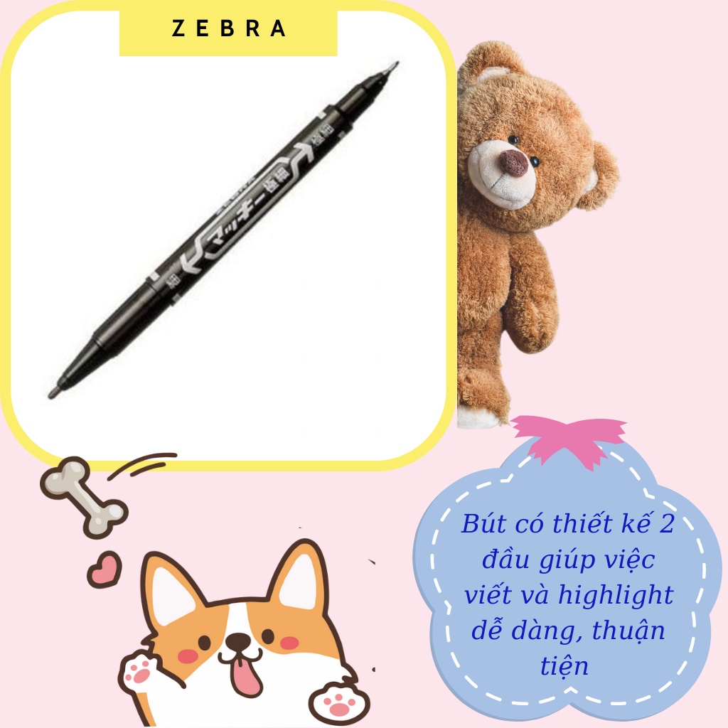 Bút Lông Dầu ZEBRA, Bút Dạ Kính 2 Đầu Viết Không Xóa Được Nhiều Màu Xanh Đỏ Đen Cho Học Sinh Văn Phòng