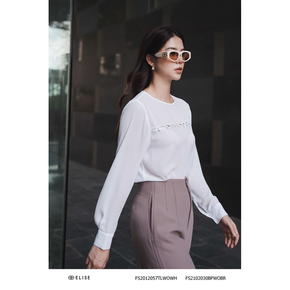 Áo sơ mi trắng phối cúc ngực thiết kế Elise FS2012057TLWOWH
