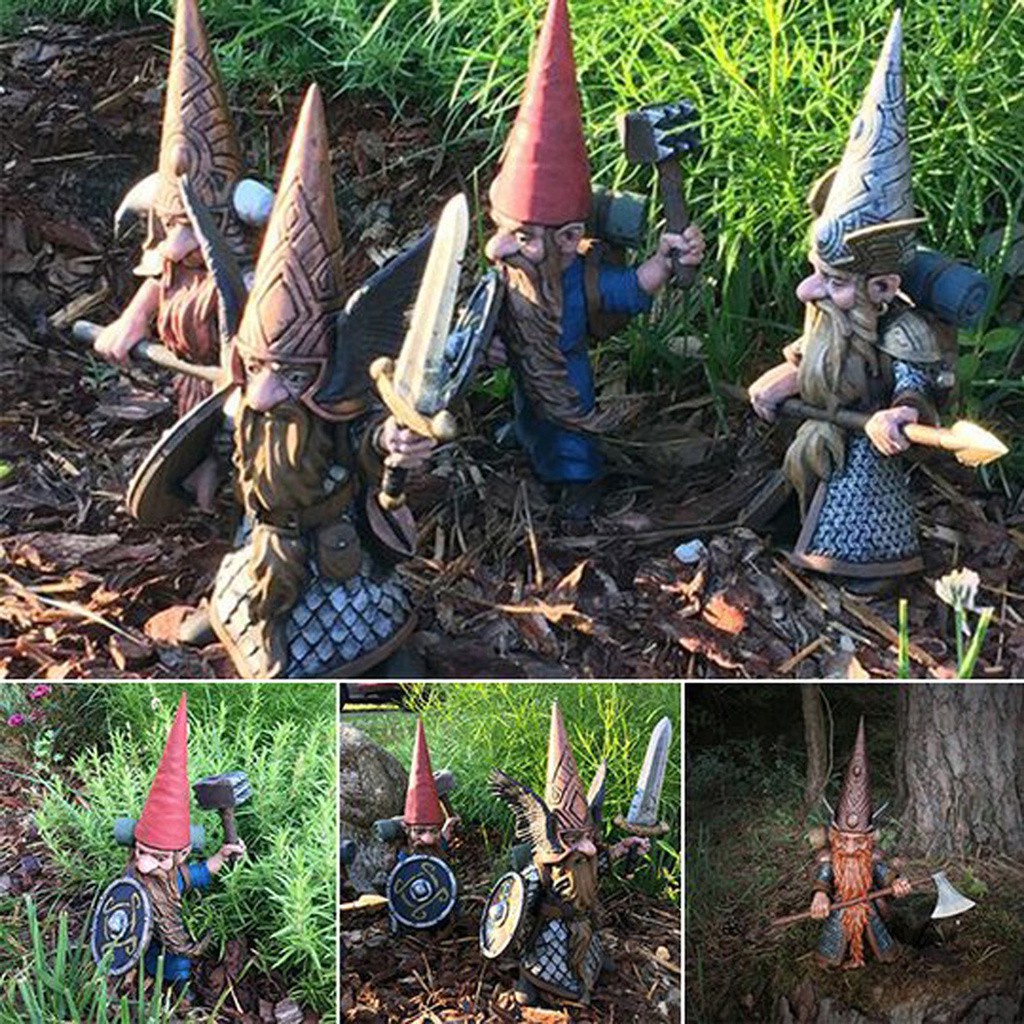 BEAUTY Home Warrior Dwarf  Gnome Statue Creative Crafts Garden Decoration For Yard Lawn Resin Figurines Outdoor 4 Types Sculpture