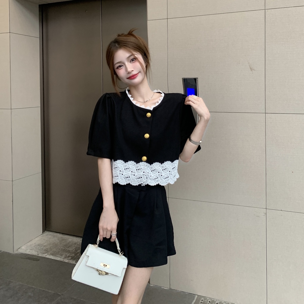 Áo lửng SUXI ngắn tay phối ren thời trang mùa hè dành cho nữ