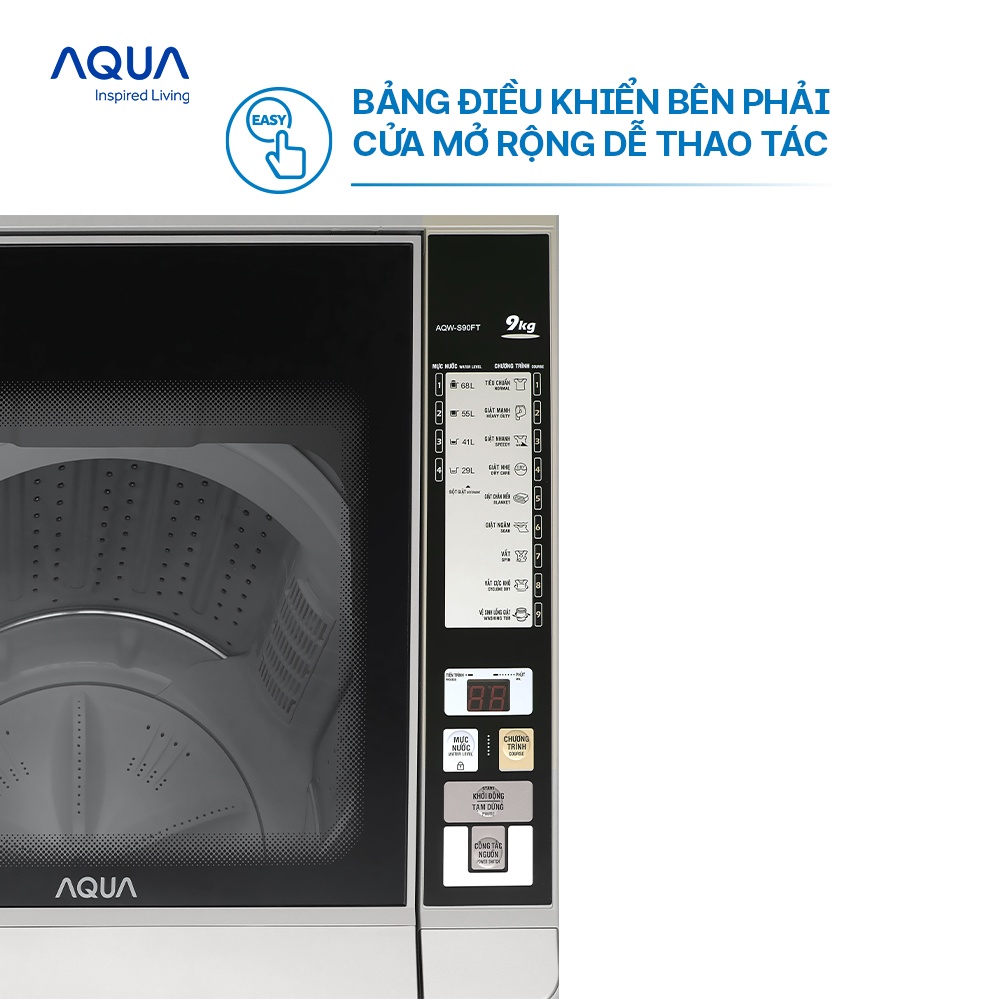 Freeship Toàn Quốc - Máy giặt cửa trên 9kg Aqua AQW-S90CT.S