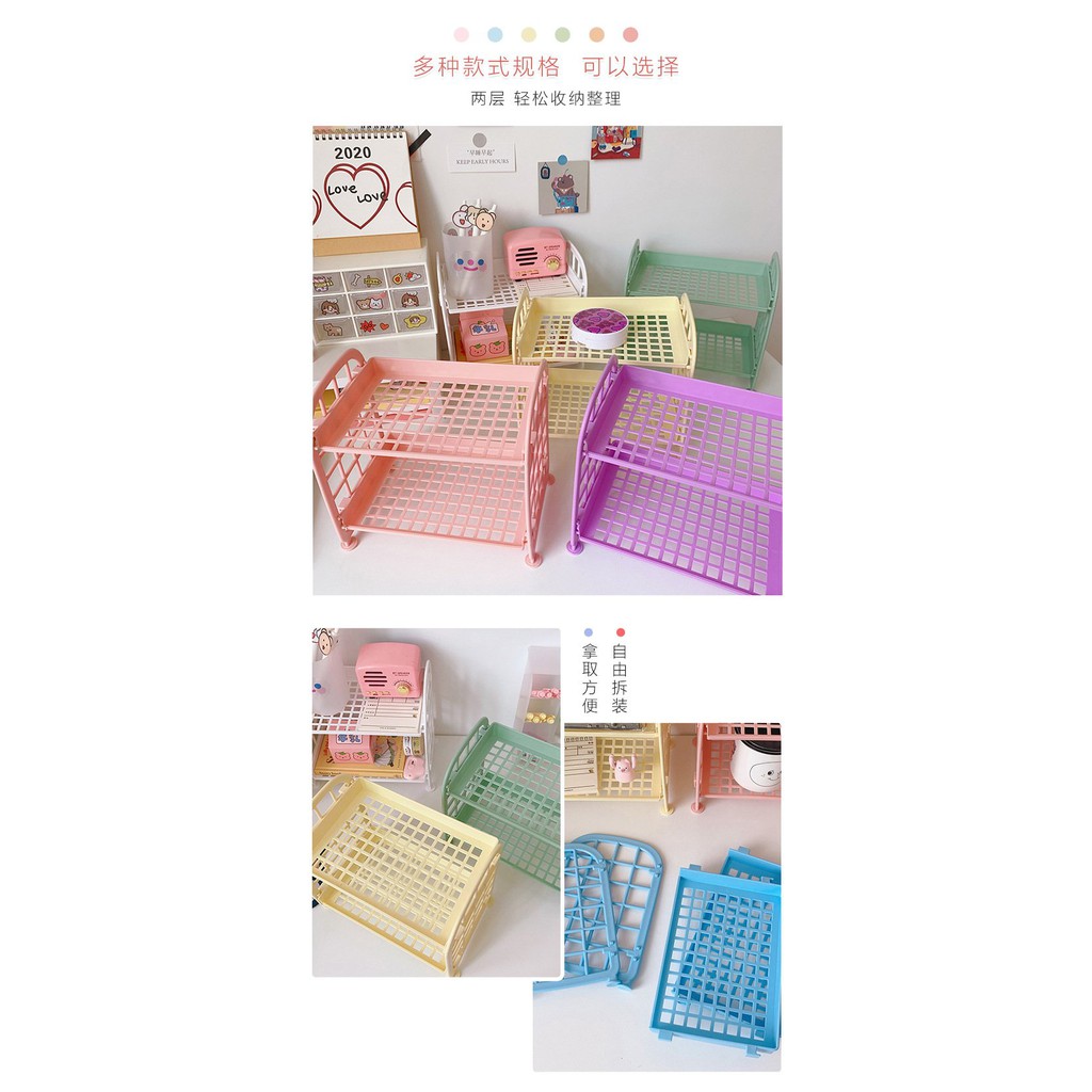 Kệ mini gấp gọn 2 tầng gam màu pastel xinh xỉu - MiuSua