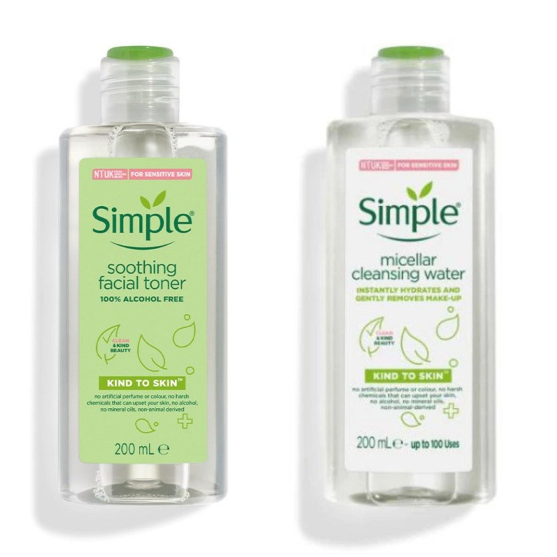 Bộ dưỡng da trọn gói dịu nhẹ Simple (Tẩy trang + Sữa rửa mặt + Toner + Sữa dưỡng) chính hãng