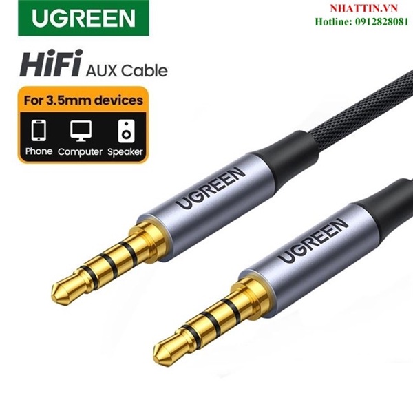 Cáp âm thanh AUX 3.5mm 2 đầu dương 4 cực bện nylon dài 2M 3M hỗ trợ mic Ugreen cao cấp