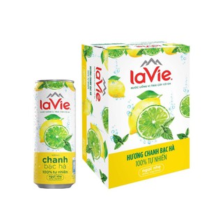 Thùng 24 lon nước ngọt có gas lavie sparkling chanh bạc hà 330ml