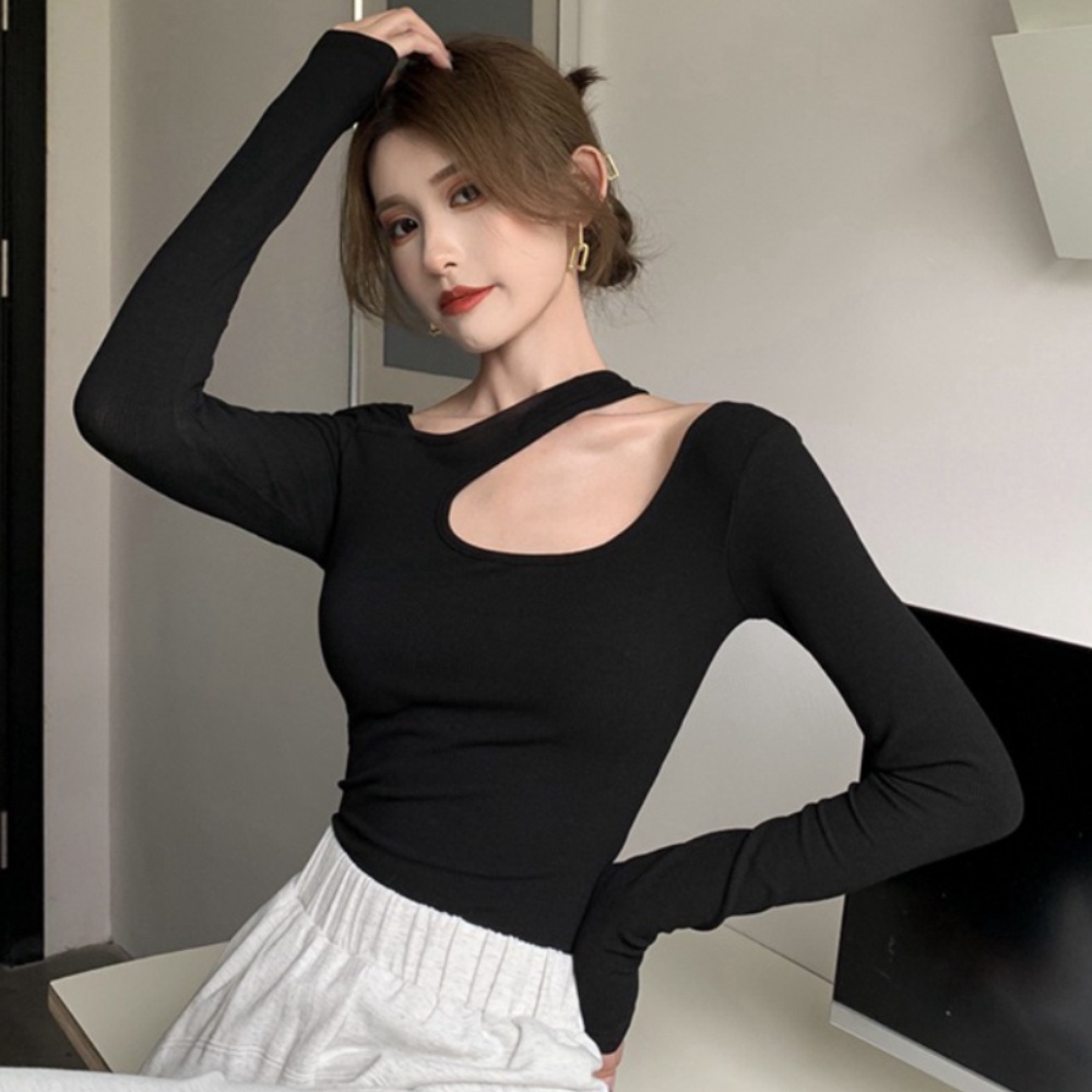 Áo thun nữ tay dài cổ chữ U dáng ôm gợi cảm thời trang