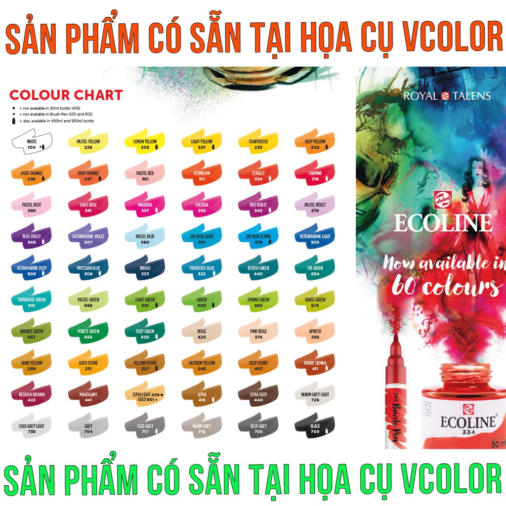 P1 Màu nước Ecoline 30ml - Lọ Ecoline màu nước - Đủ 60 mã màu