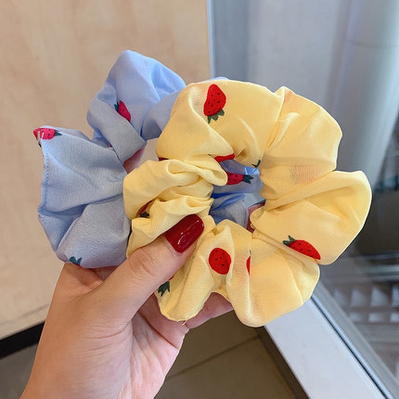 Dây Cột Tóc Lưới Hai Lớp Họa Tiết Dâu Tây/Cầu Vồng Dễ Thương Thời Trang