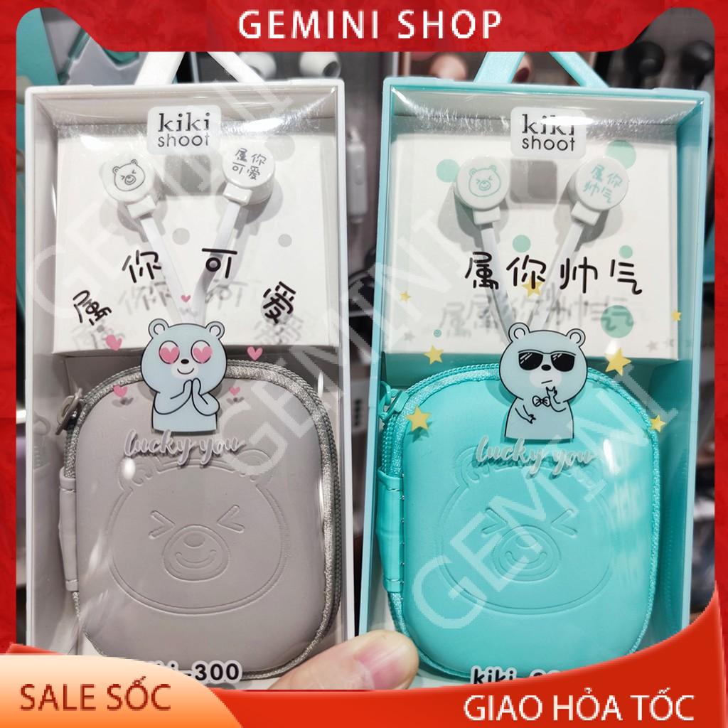 Tai Nghe Nhét cắm dây 3.5mm KiKi-300 Có Mic tặng hộp đựng Họa Tiết Hoạt Hình cho điện thoại và các thiết bị Gemini Shop