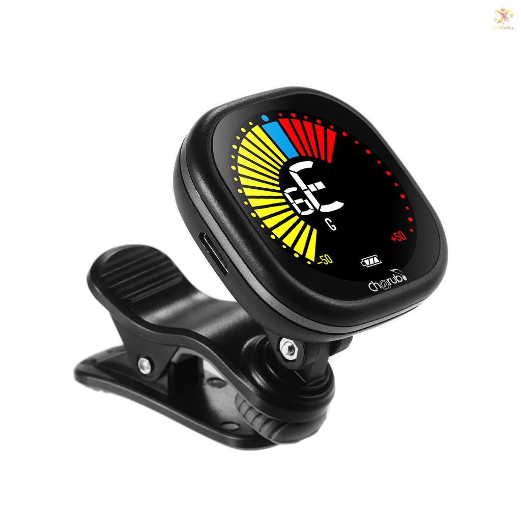 ET Cherub WST-670 Rechargeable Clip-on Guitar Tuner LCD Color Display for Chromatic Guitar Ukulele Violin Built-in Battery with USB Charging Cable