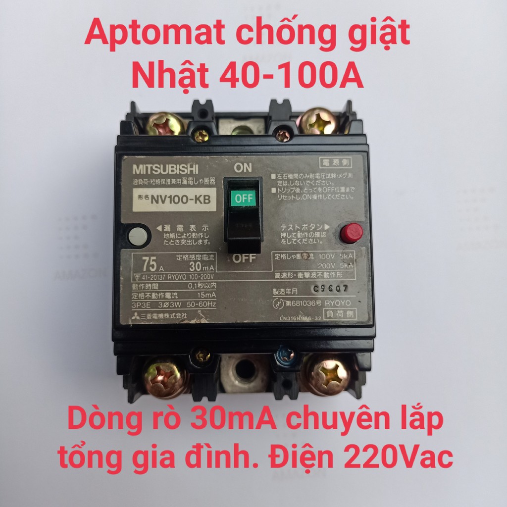[ftech] - Aptomat chống giật 40-100A dòng rò 30mA chuyên lắp tổng 1p 220VAC nhật bãi
