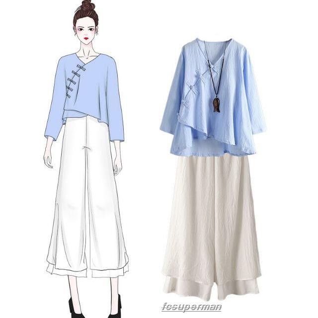 Bộ hán phục cách tân chất vải cotton thoáng mát kiểu retro | BigBuy360 - bigbuy360.vn