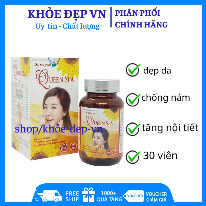 Viên uống đẹp da Sâm Ngọc Nữ QueenSpa bổ sung Collagen giúp đẹp da chống lão hóa giảm nám , sạm da - Chai 30 viên