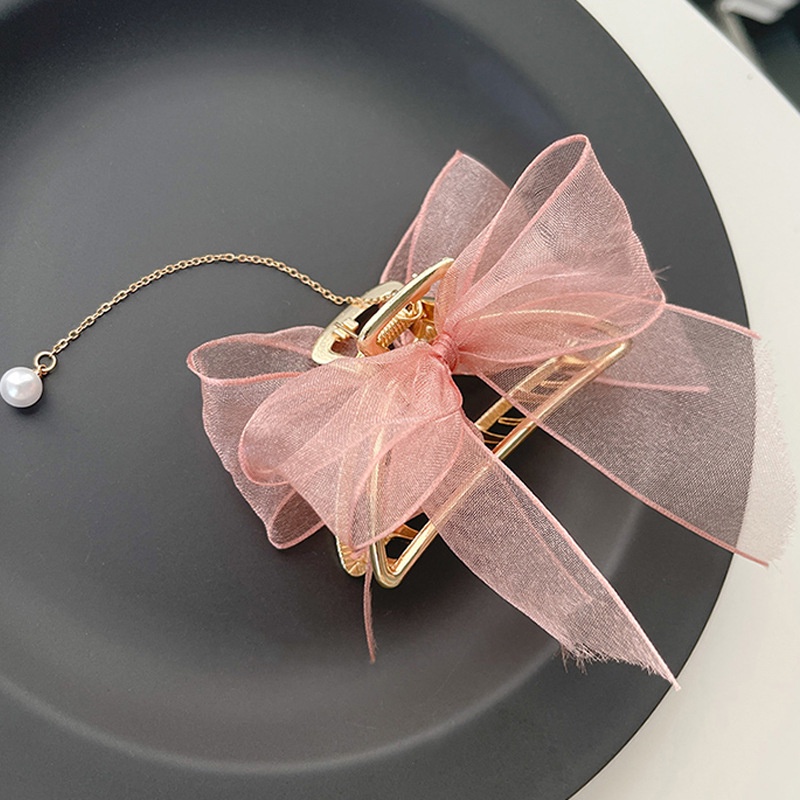 Kẹp Tóc Vải Lưới Phối Nơ Sau Lưng Cỡ Lớn 2022 Dành Cho Nữ