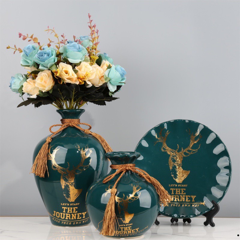 Bộ 3 món bình hoa - lọ hoa trang trí decor hút tài lộc trang trí phòng khách.