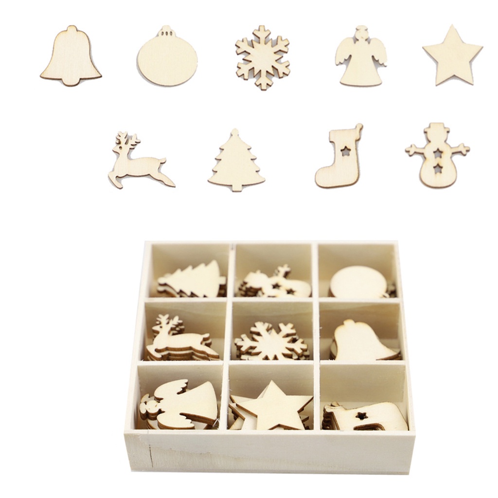 hongkangda Storage Box DIY Wood Chip Crafts Handmade Home Decoration Christmas Mixed Shape Display Stand 1set / 72pcs 72Pcs Jiugongge Wooden Natural Decorations