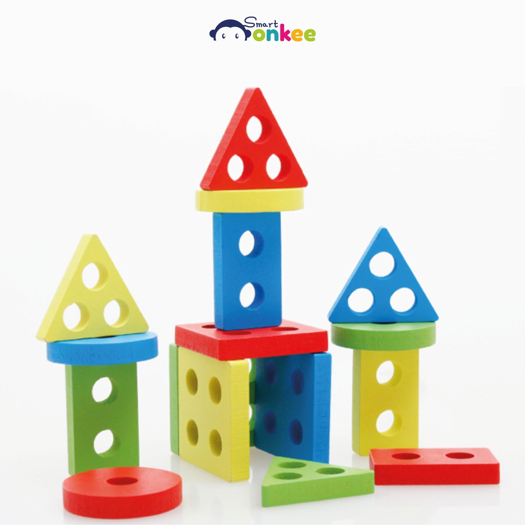 Đồ chơi Montessori xếp hình vào cột thẳng Wooden Geometric Sorting Blocks | Đồ chơi cho bé từ 1 tuổi