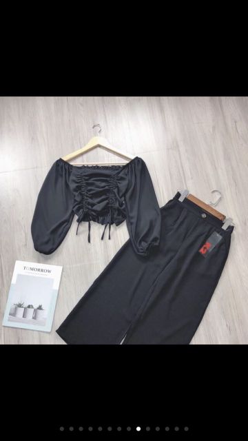 Áo rút dây 2 bên cổ vuông tay dài hottrend