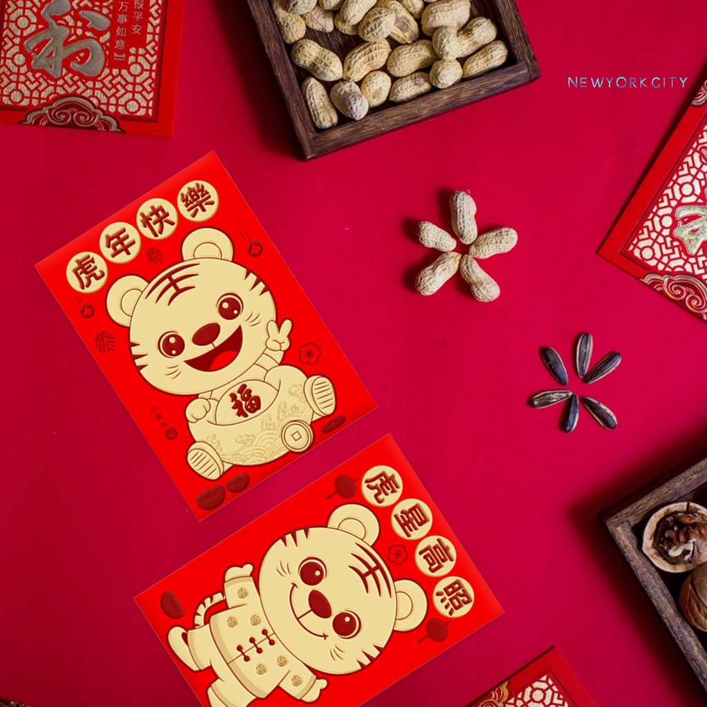 Set 12 túi đựng tiền giấy họa tiết hổ dễ thương cho lễ hội năm mới 2022