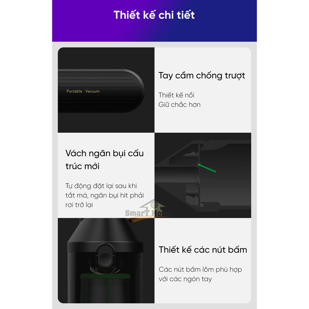 Máy Hút Bụi Cầm Tay Xiaomi Cleanfly FV2 - Máy Hút Bụi Mini QingTing Lực Hút  Mạnh Đạt 16800Pa, Độ Ồn Thấp 73.8dB(A)
