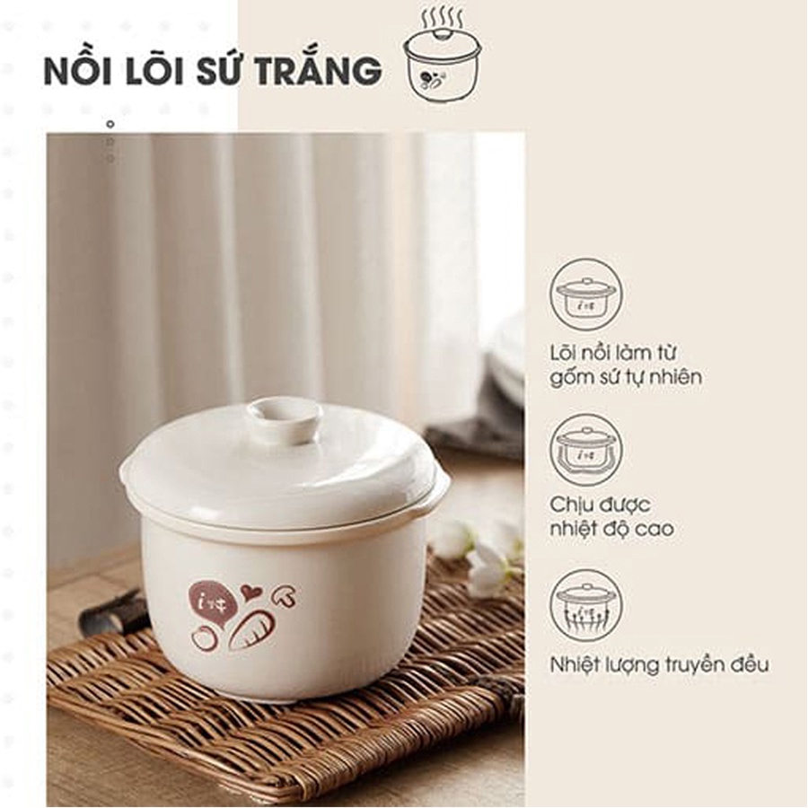Nồi Nấu Chậm 0,8L Bear Chính Hãng, Nấu Cháo, Hầm, Hấp, Chưng Yến Bản Quốc Tế Bảo Hành 18 Tháng
